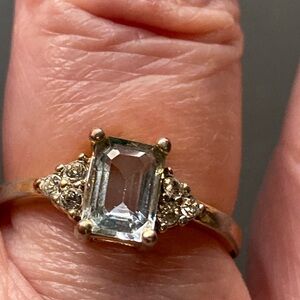 Faux aquamarine and diamond ring Sz 8